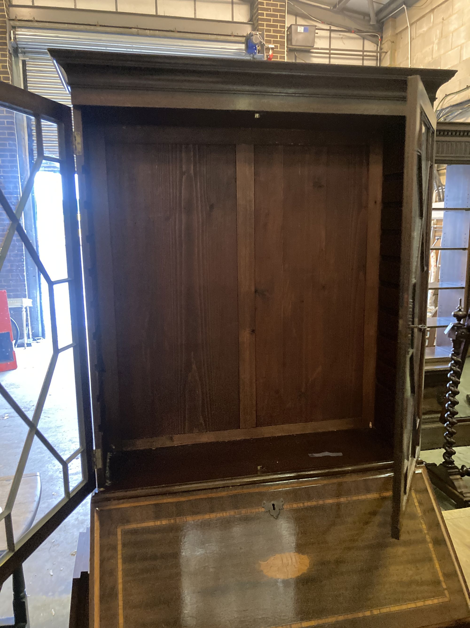 An inlaid mahogany bureau bookcase, width 95cm, depth 54cm, height 207cm